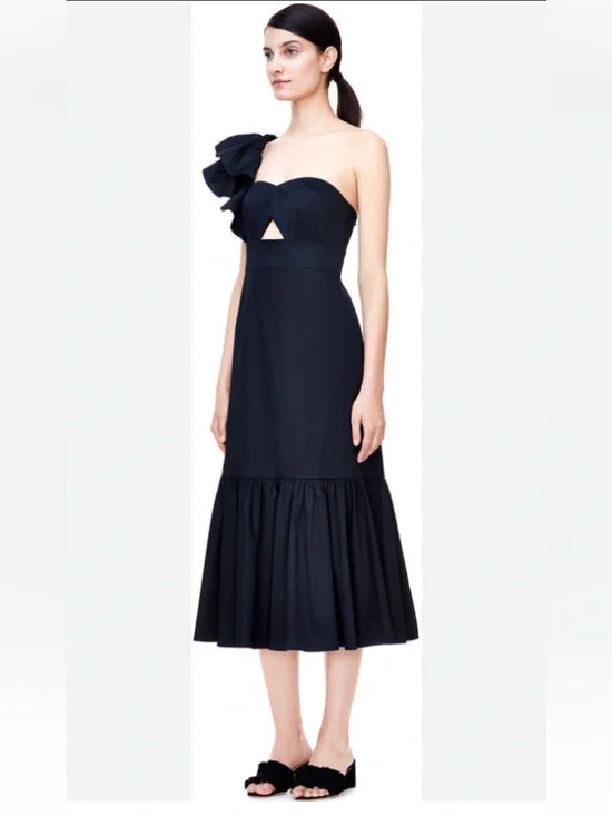 rebecca taylor one shoulder ruffle dress Rebecca Taylor One-Shoulder Cotton Ruffle Midi Dress ( Size 6)